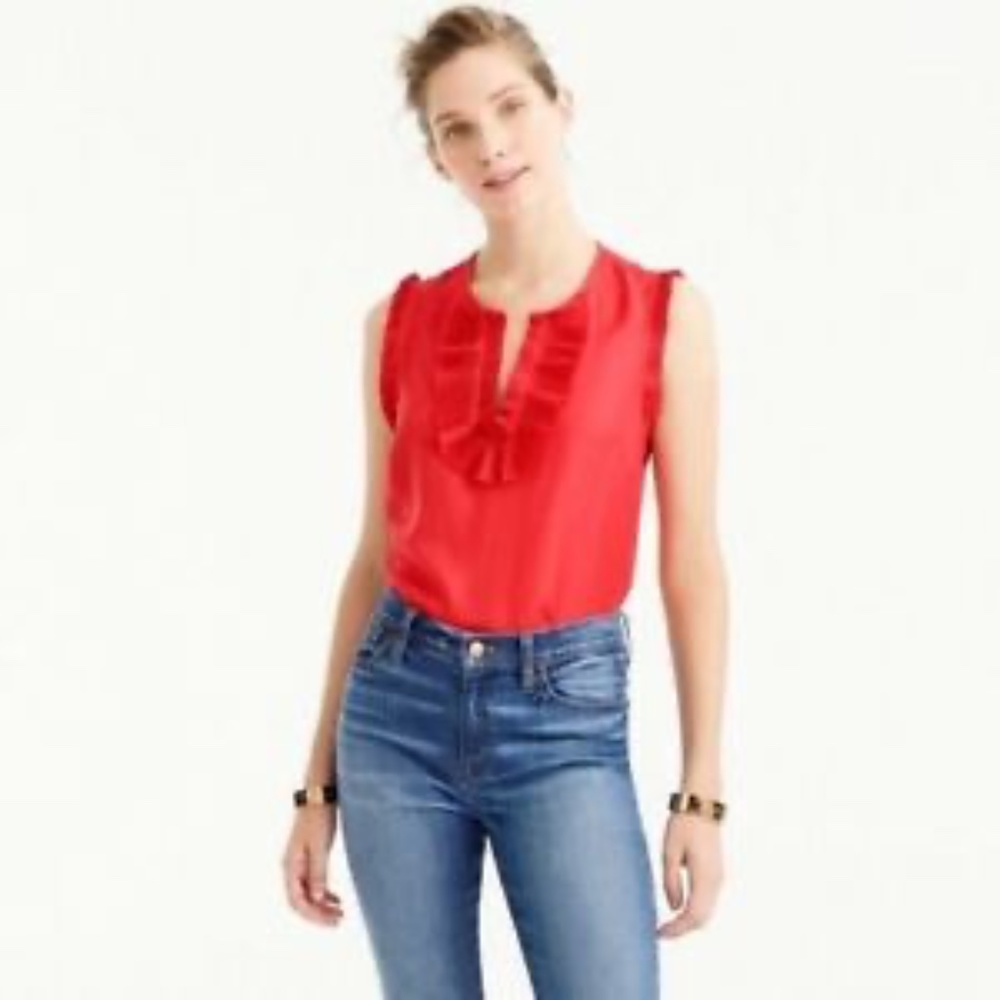 J. Crew Red Ruffle Sleeveless Top